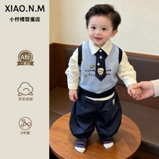 宝宝针织衫春款时尚韩版洋气毛衣马甲春装刺绣背心男宝春日穿搭潮