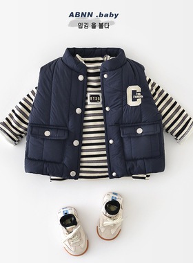 儿童冬季加厚马甲婴幼儿韩版防风小立领绗棉字母加厚棉服55830
