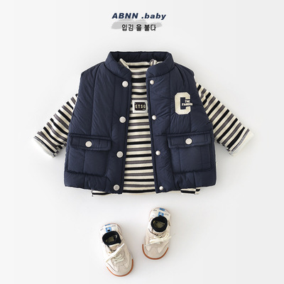儿童冬季加厚马甲婴幼儿韩版防风小立领绗棉字母加厚棉服55830