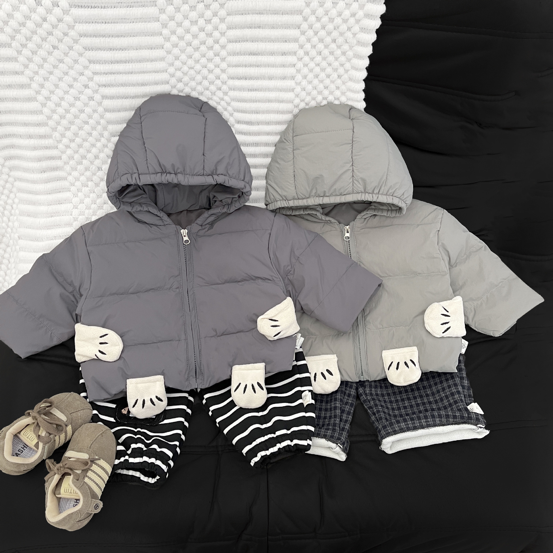 婴儿冬季羽绒服超萌宝宝卡通小熊连帽白鸭绒保暖外套冬天保暖上衣