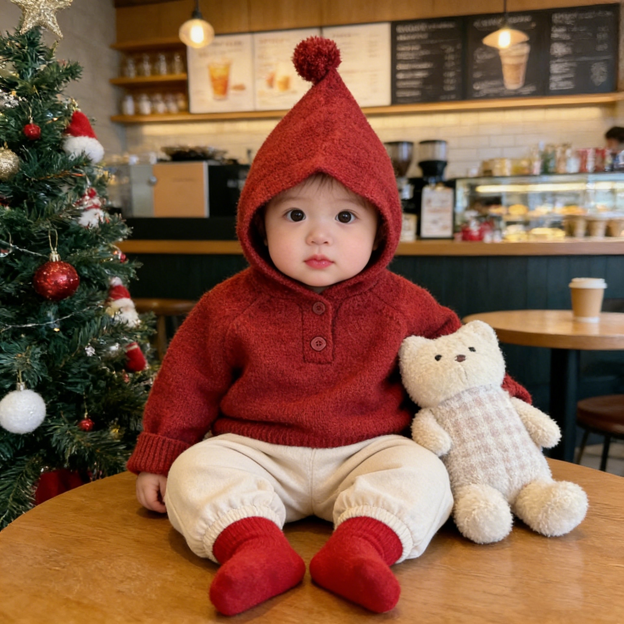 男宝宝秋冬套装婴儿连帽针织衫韩版洋气婴幼儿休闲毛衣裤子两件套