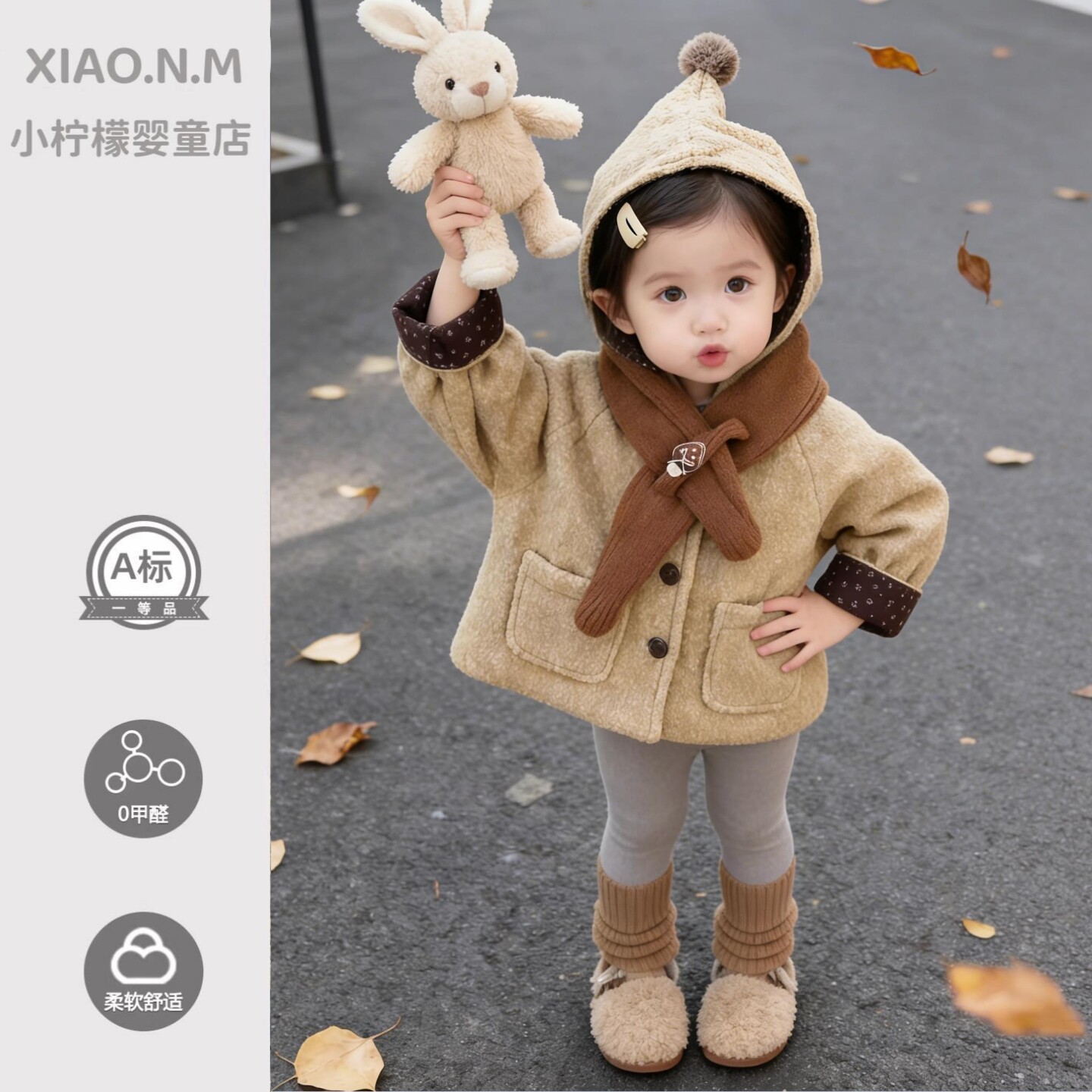 【送围巾】女童加绒加厚连帽棉服加厚保暖外套韩系洋气冬季棉袄