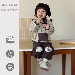 宝宝春装新款男宝套装超萌韩系婴儿春款上衣休闲卫裤两件套外出服