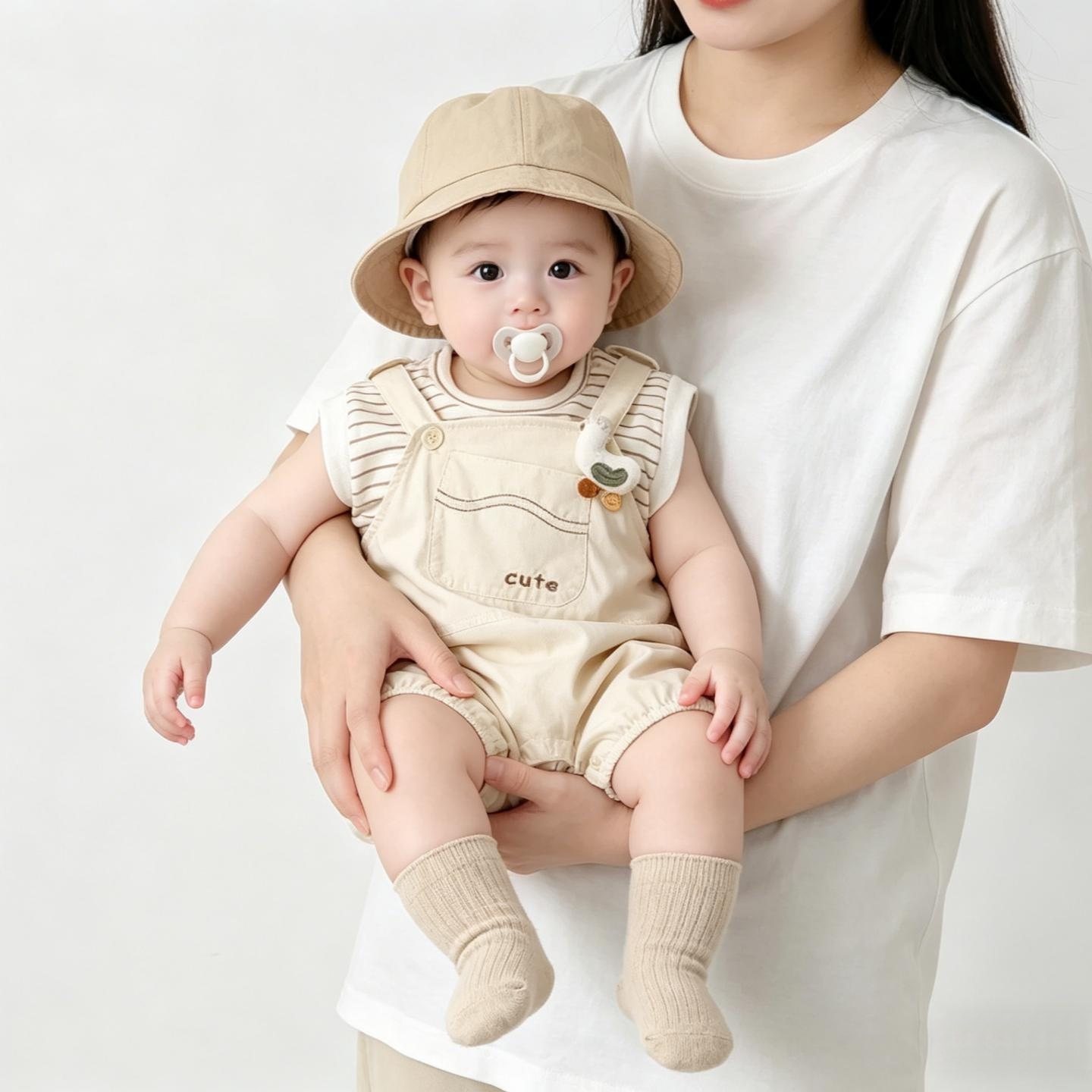 婴儿夏季连体衣男女宝宝条纹无袖背带裤两件套外出服短爬夏天衣服