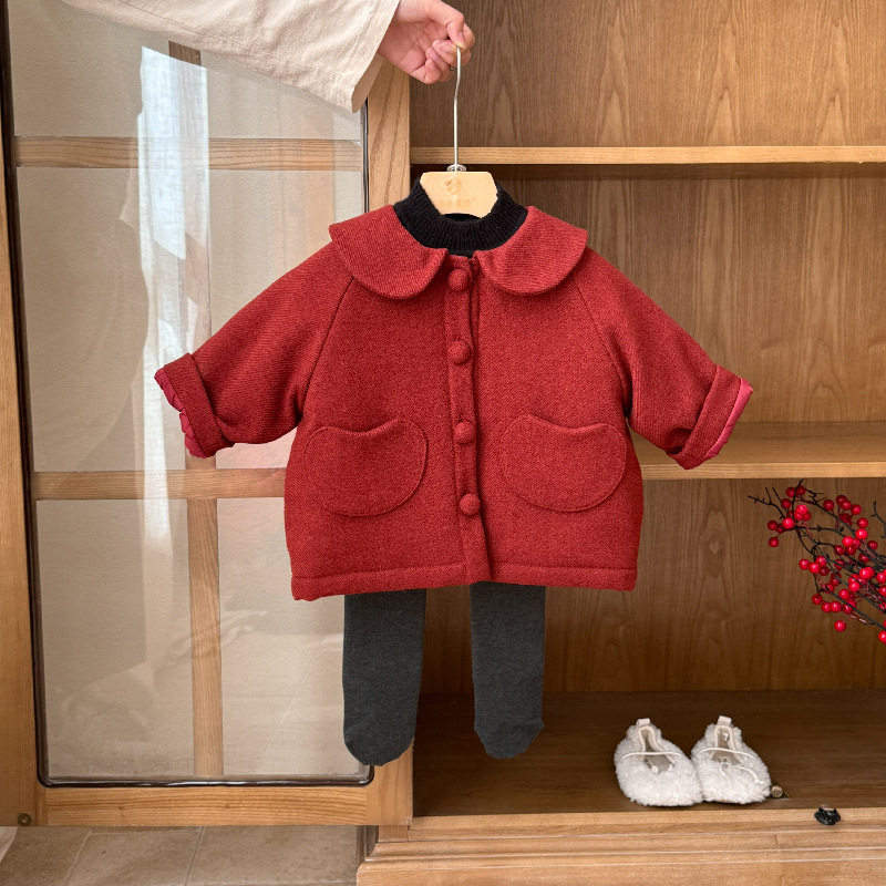 婴儿衣服冬季女宝宝套装加厚夹棉洋气一岁冬款女婴幼儿喜庆两件套