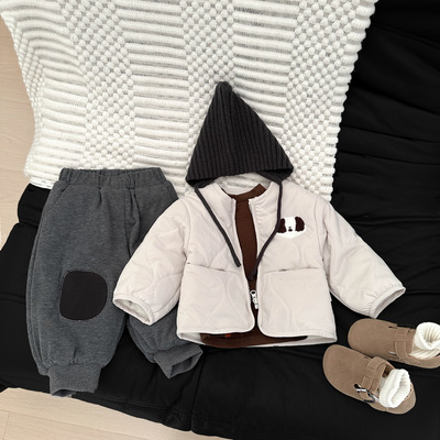 潮范男童秋冬棉服新款宝宝可爱夹棉加绒加厚棉衣婴儿冬装韩系外套