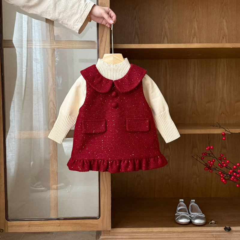 婴儿衣服冬季女宝宝连衣裙套装加厚新款一岁婴幼儿冬款喜庆两件套