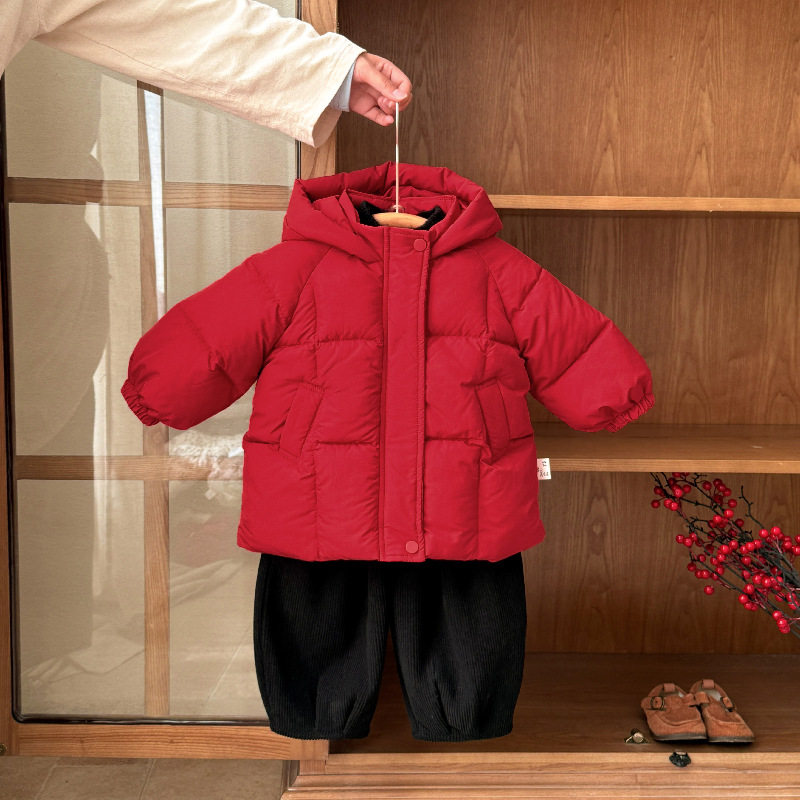 婴儿衣服棉服冬季男宝宝套装加厚新款一岁幼儿保暖冬款喜庆两件套