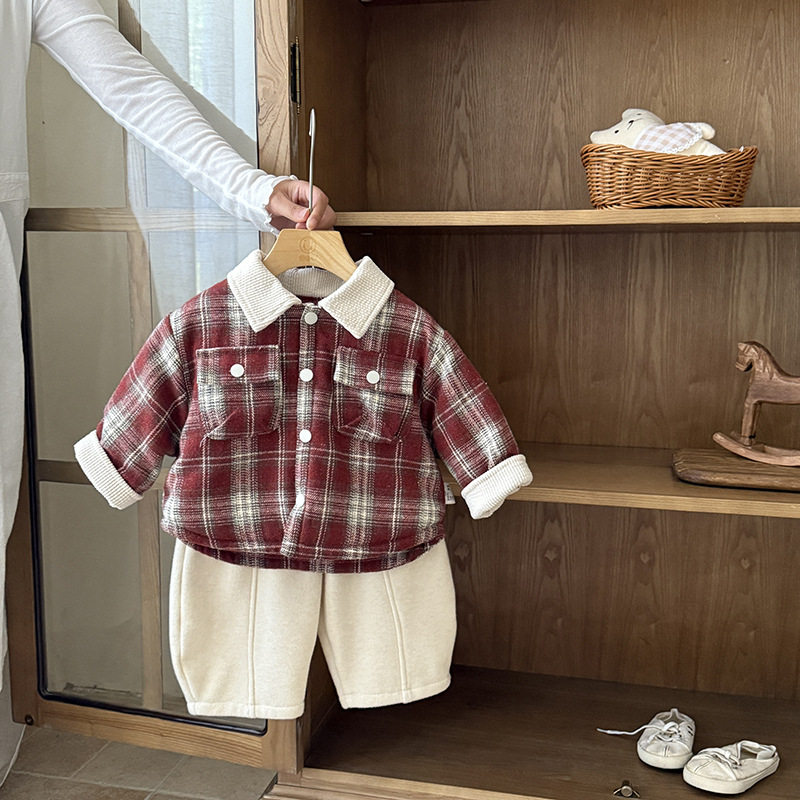 婴儿衣服秋冬季男宝宝夹棉深秋套装新款一岁婴幼儿帅气加厚两件套