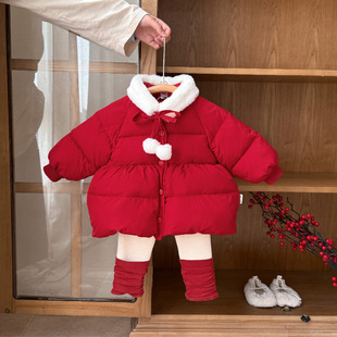 婴儿衣服棉服冬季女宝宝套装加厚新款洋气过年一岁冬款喜庆两件套