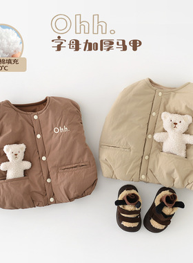 宝宝马甲秋冬外穿新生儿棉背心加厚男女童保暖手塞棉坎肩55563