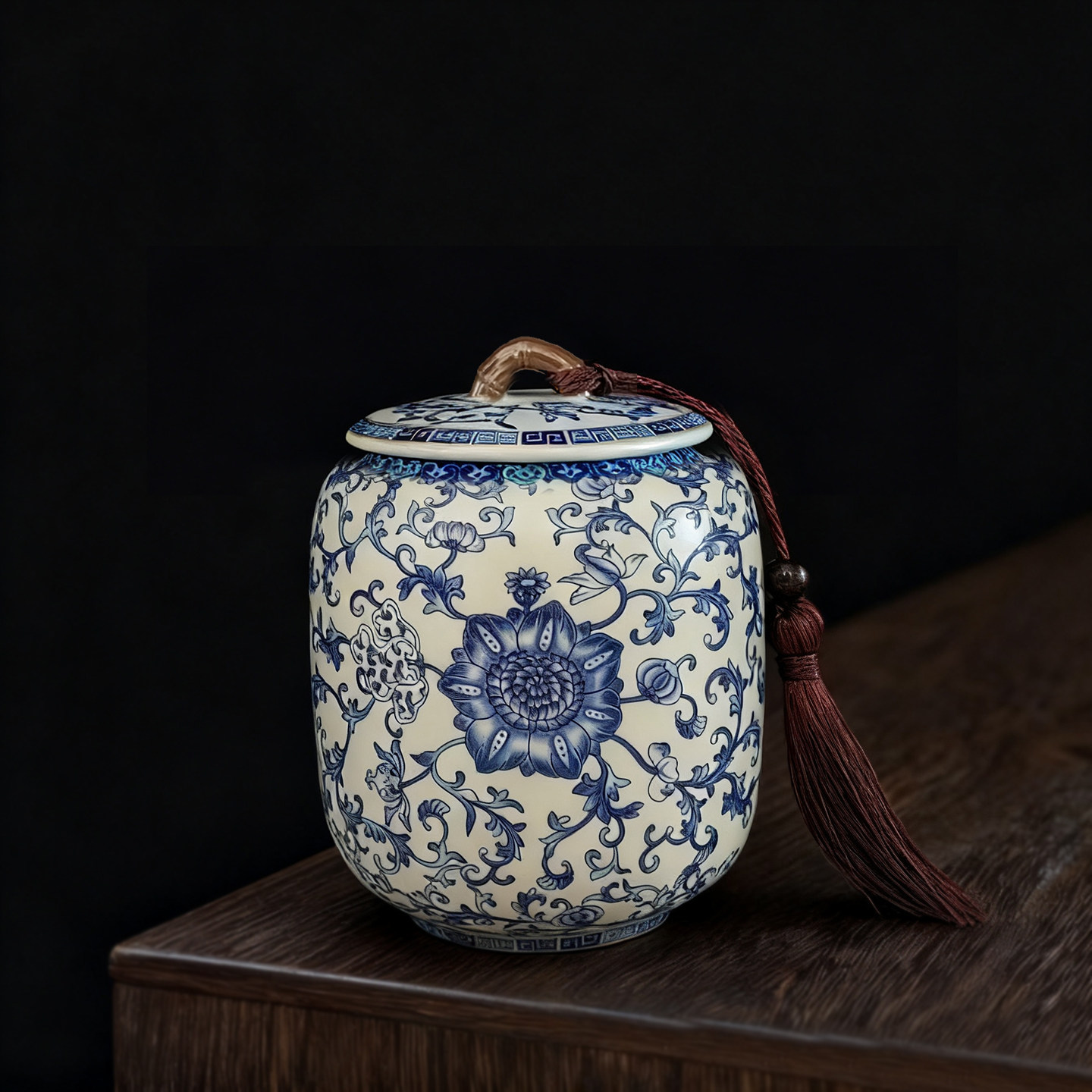 德化陶瓷罐家用青花茶叶罐中式缠枝莲茶叶储存罐大号防潮密封罐子