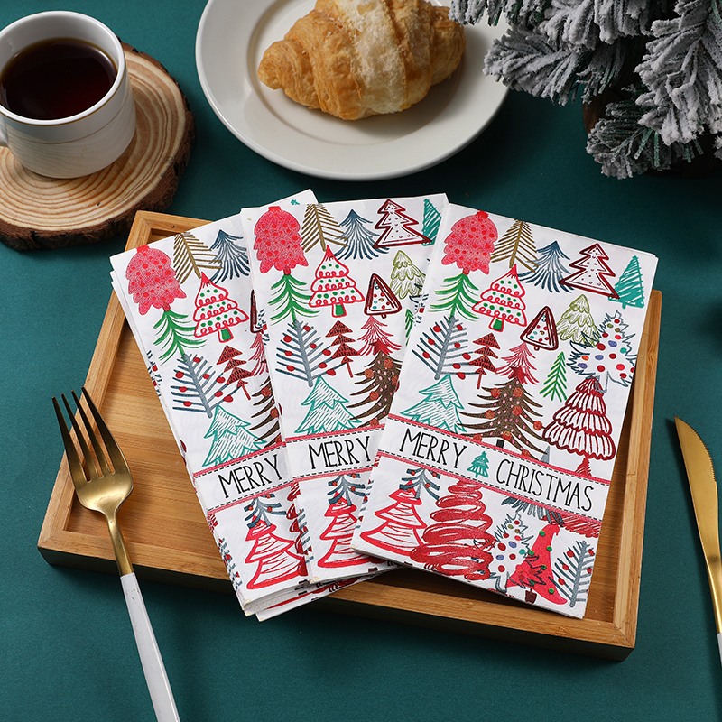 Runlux 33X40三层加厚圣诞印刷纸巾彩色圣诞派对纸巾外贸出口原单