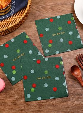 Runlux高端三层25x25cm彩色圣诞餐巾纸 绿色印花派对纸巾