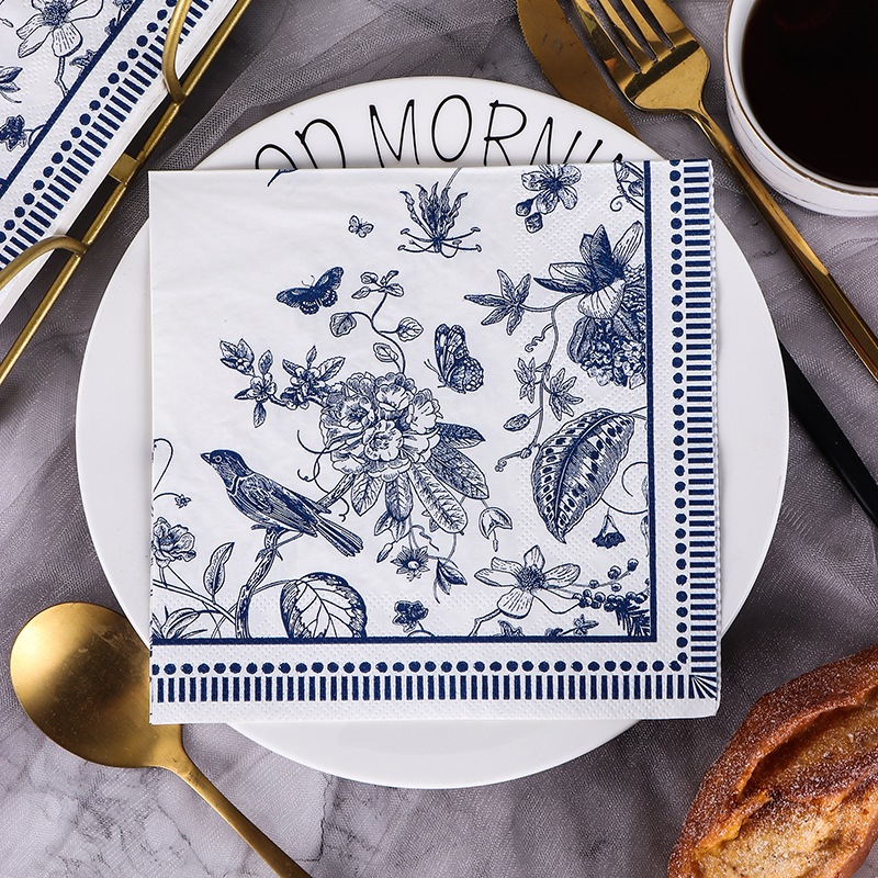Runlux青花花鸟印花餐巾纸