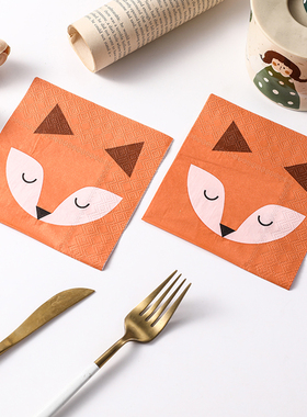 Runlux高端三层25x25cm彩色森林派对餐巾纸 印花动物狐狸纸巾