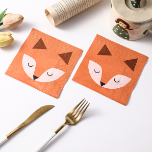 Runlux高端三层25x25cm彩色森林派对餐巾纸 印花动物狐狸纸巾