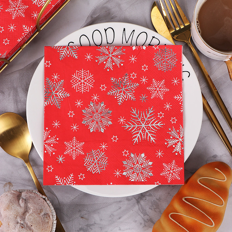 Runlux高端烫金银圣诞印花餐巾纸 纸巾 圣诞节装饰派对布置餐垫纸