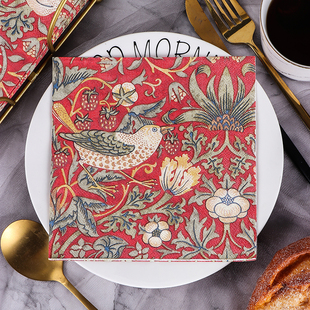 Runlux三层高端盒装彩色餐巾纸红喜鹊印花纸巾中国风纯木浆纸50张