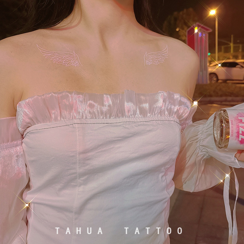她画 追光计划 胸前白色翅膀纹身贴防水持久女网红贴纸文身tattoo