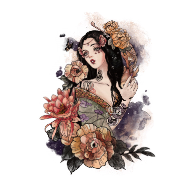 她画 黑童话纹身贴花臂防水持久女大图女神手臂图案贴纸贴画
