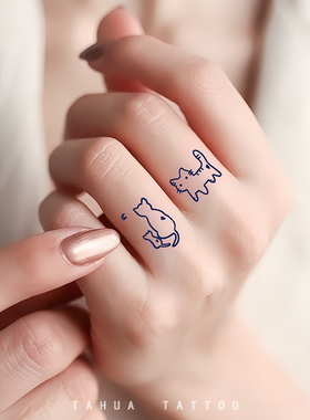 她画 手指猫咪纹身贴草本半永久防水持久女可爱卡通戒指小图案