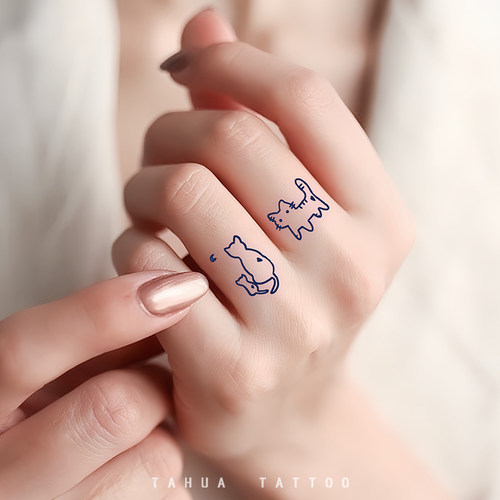 猫咪戒指草本纹身贴半永久