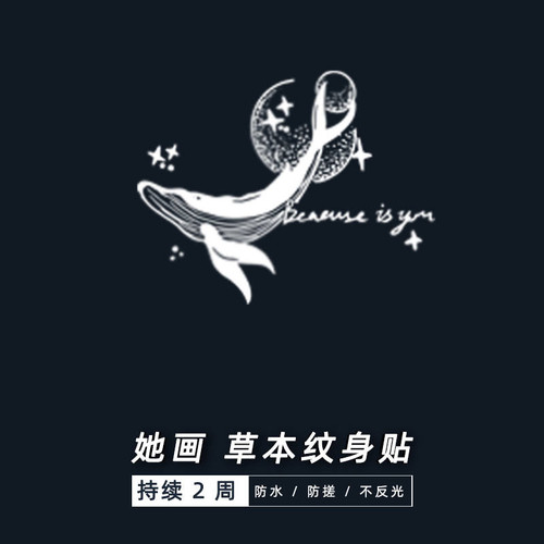 她画身体草本纹身贴鲸鱼
