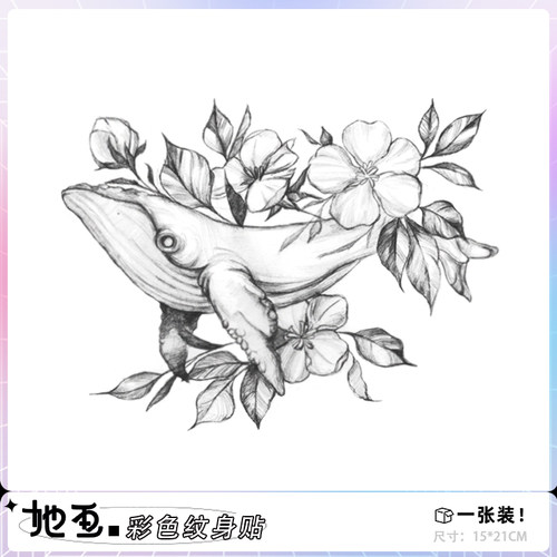 鲸鱼海棠纹身贴彩色纹身贴她画