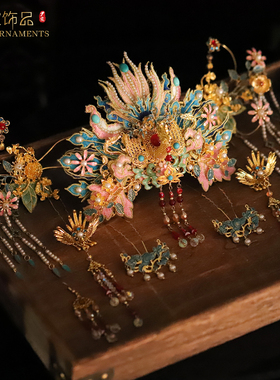 新款苏绣汉服新娘头饰凤冠中式秀禾发冠结婚发饰品手工古装配饰