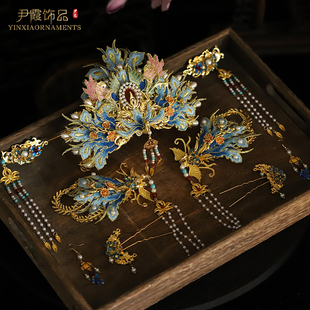 明制汉服婚嫁凤冠头饰套装 新娘结婚手工 绣片饰品发钗发簪步摇古装