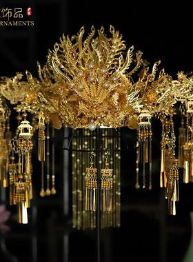 奢华金色凤冠头饰新娘女汉服婚服中式婚礼结婚发冠龙凤褂发饰品