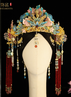 锦鲤同款汉服新娘凤冠中式婚礼头饰套装绣片凤凰饰品明制婚嫁配饰