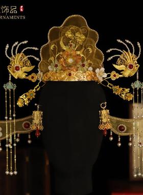 宋制发冠国风头饰山口冠汉服婚嫁饰品新娘花冠中式古风饰品原创