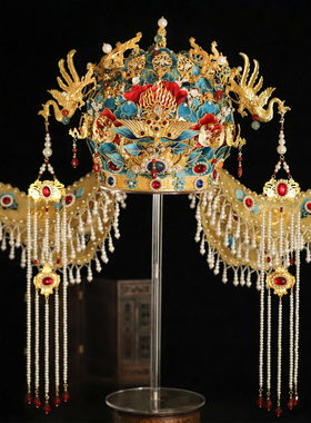 明制新娘凤冠头饰古装新娘结婚大冠中国风婚礼饰品倒叙嫁衣同款冠