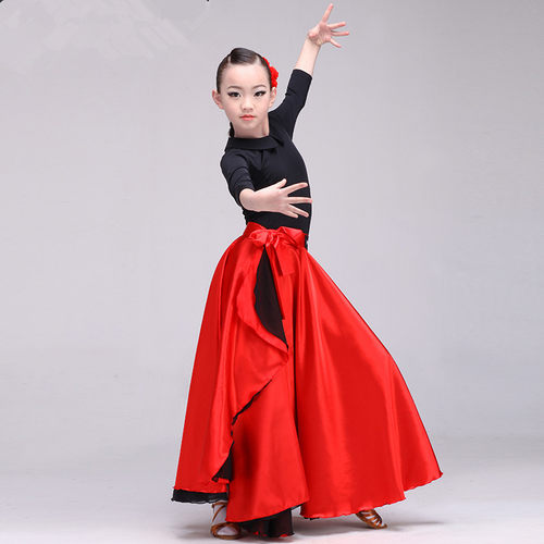 西班牙斗牛舞蹈服斗篷红色少儿拉丁舞裙肚皮舞半身裙女成人大摆裙 - 封面