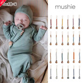 丹麦Mushie婴幼儿宝宝防掉链安抚奶嘴夹Ins风木头硅胶串珠防丢