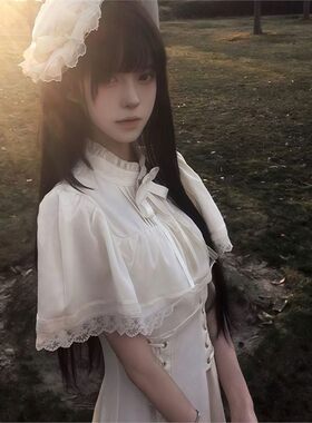 白色哥特风长裙Lolita宫廷风无袖收腰斗篷连衣裙女2025年夏季新款