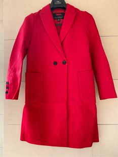 翻领式 C系列 大红色中长款 羊毛呢外套西装 显瘦气质大衣品牌折扣女