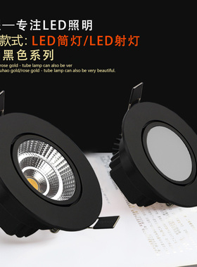 黑色筒灯黑色射灯嵌入式三色变光led天花灯客厅餐厅洞灯COB牛眼灯
