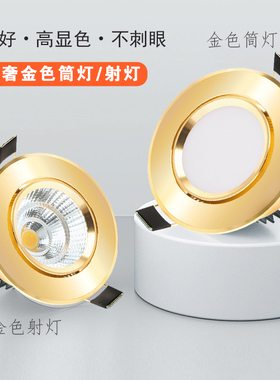 筒灯led射灯嵌入式欧式新中式北欧轻奢COB射灯筒灯金色开孔7-7.5