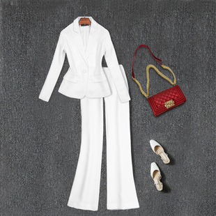 职业套装女时尚气质女神范端庄修身西装两件套正装高腰喇叭裤360