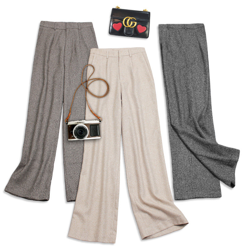 美拉德穿搭秋冬装毛料正装阔腿裤女气质修身高腰宽松直筒长裤323