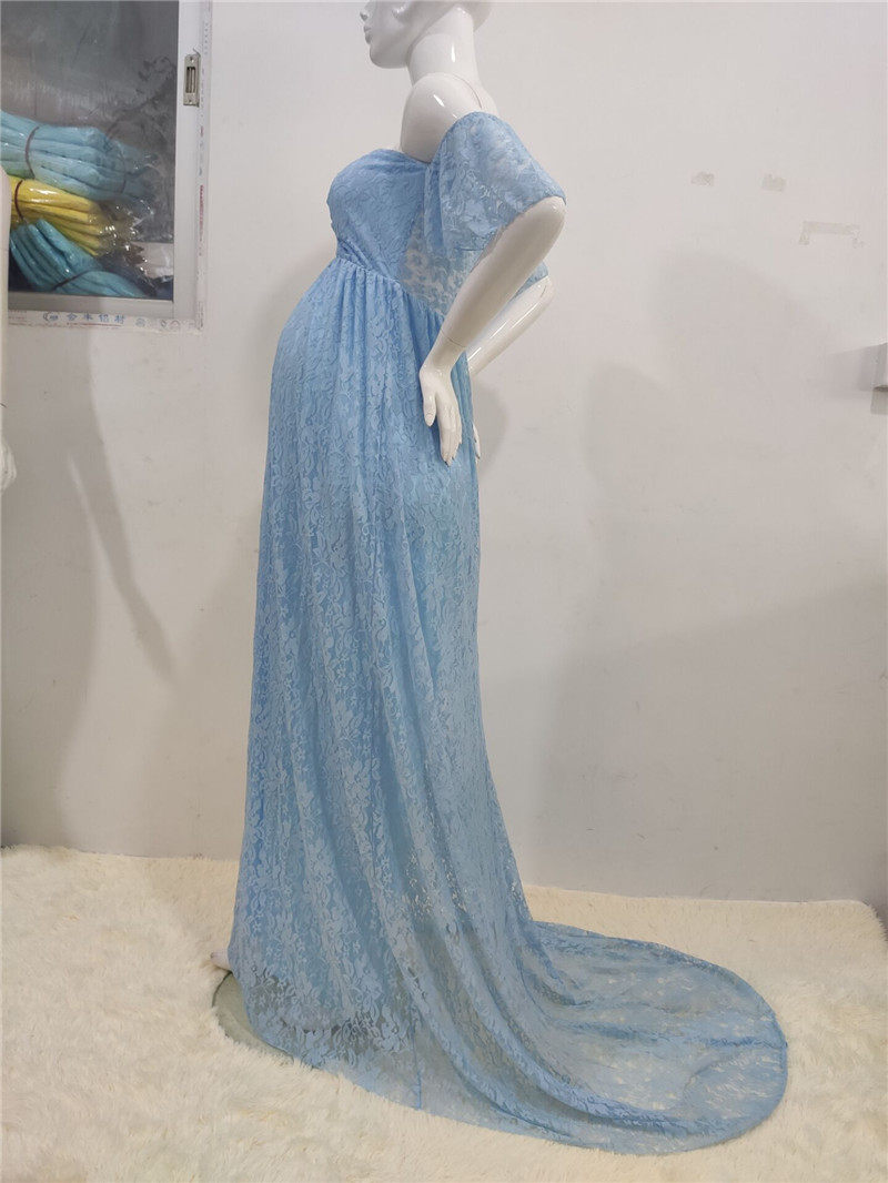 레이스 출산 사진 의류 사진에 사용되는 한 줄 칼라 후행 롱 스커트 섹시한 플라잉 슬리브 사진 의류
