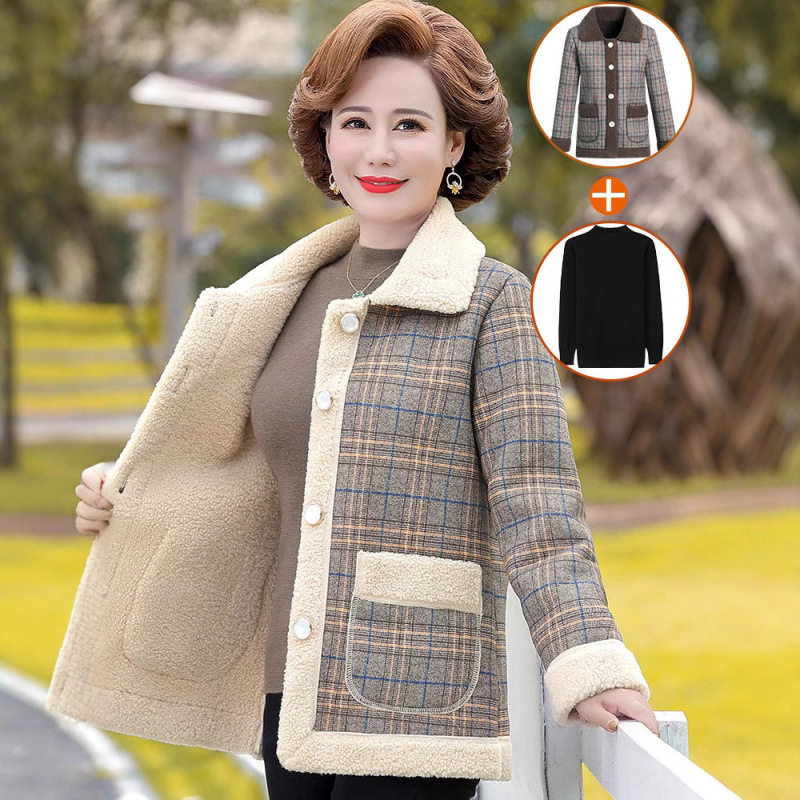 中年妈妈冬装外套短款夹克50岁中老年女装秋冬新款上衣洋气两件套,女装/女士精品,中老年女装,淘宝优惠券,粉丝福利购,淘宝优惠卷