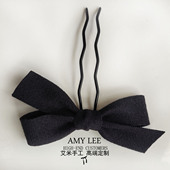 时尚 黑色毛呢子盘发饰发夹新款 热卖 甜美百搭蝴蝶结大u型夹子加粗