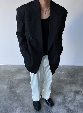 Addressunknown大廓形立体剪裁垫肩戗驳领宽松休闲潮牌西装外套