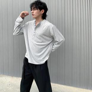 Addressunknown亨利领长袖垂感面料丝滑纯色基础长Tee舒适百搭