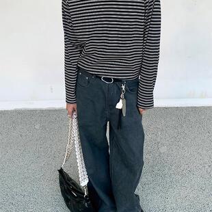 Addressunknown百搭通勤慵懒宽松休闲基础打底条纹长袖Tee