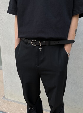 Addressunknown小众简约ins基础款十字架银扣腰带男女同款皮带